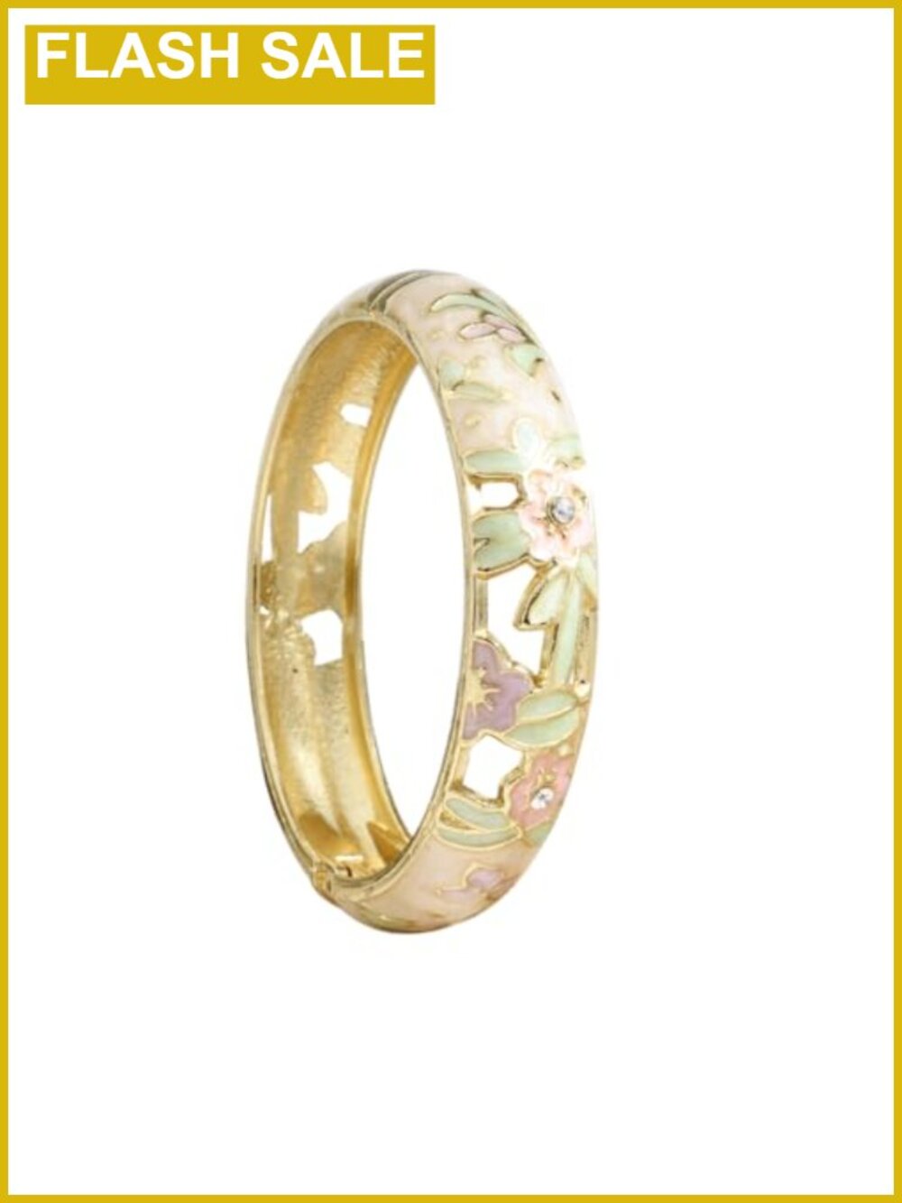 Gold Plated Floral Enamel Bangle Bracelet Cuff for Women